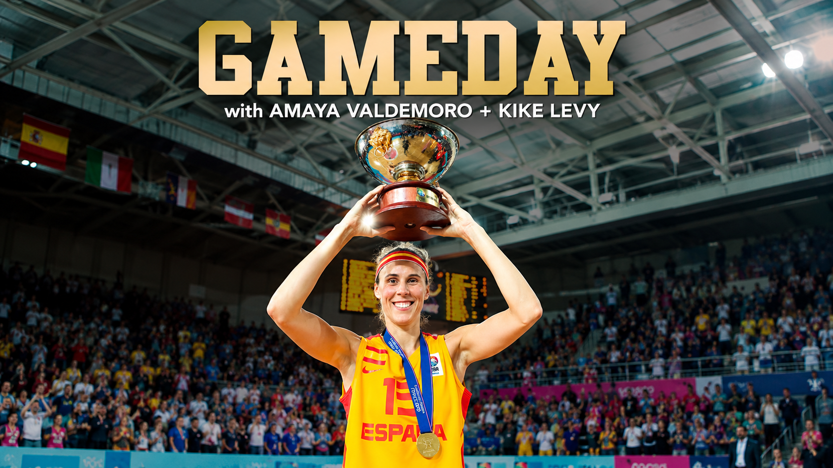 Amaya Valdemoro celebrates with a trophy for Gameday Podcast, discussing the WNBA, women’s basketball and the growth of women’s sport.